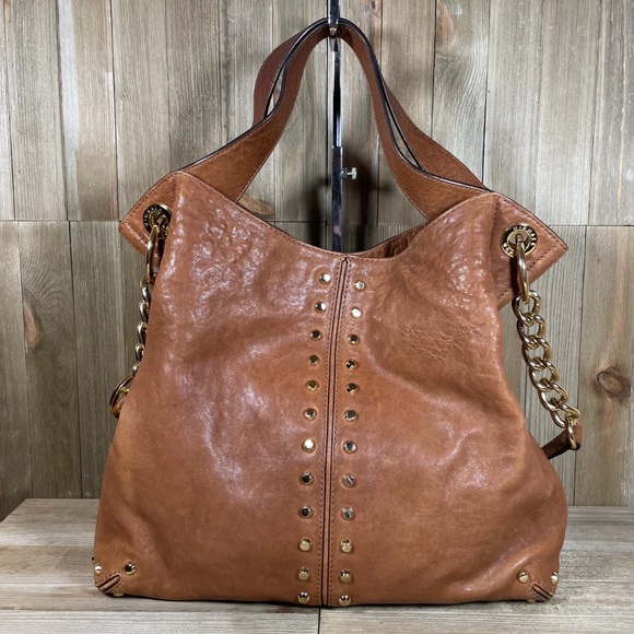 Michael Kors Large Uptown Astor Studded Brown Leather Shoulder Tote - Picture 2 of 9